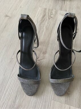 Banana Republic Glitter Strappy Silver Ankle-Heel Sandals